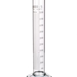 HIGH MEASURING CYLINDER WITH HEXAGONAL BASE AND SPOUT, WHITE GRADUATION, CLASS B