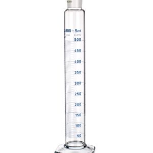 MEASURING CYLINDER WITH NZ AND GLASS STOPPER, FULL CIRCLE SCALE, BLUE GRADUATION, CLASS A